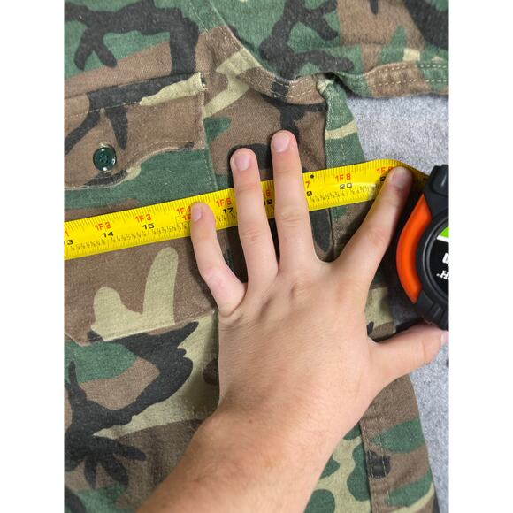 Vintage 90s Melton Deerskin Camo Button Up Shirt Mens Medium Green Brown Hunting - Picture 4 of 5